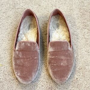 Birdies The Starling Velvet Smoking Slippers Faux Fur Lining Size 8 Rose Pink